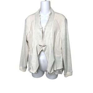 Ali Miles Cotton Soft  Knit Jacket Cardigan Ruffle‎  Open Front Beige Neutral PL